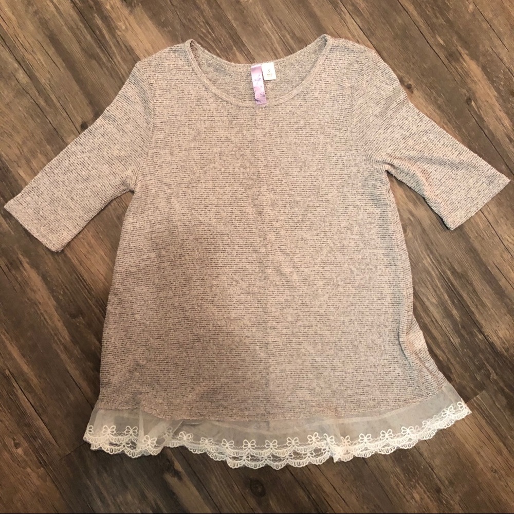 Gray Sweater Top with Lace Bottom